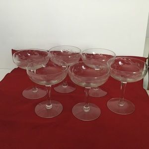 Champagne crystal etched glasses. Princess House. Lot of 6. Vintage
